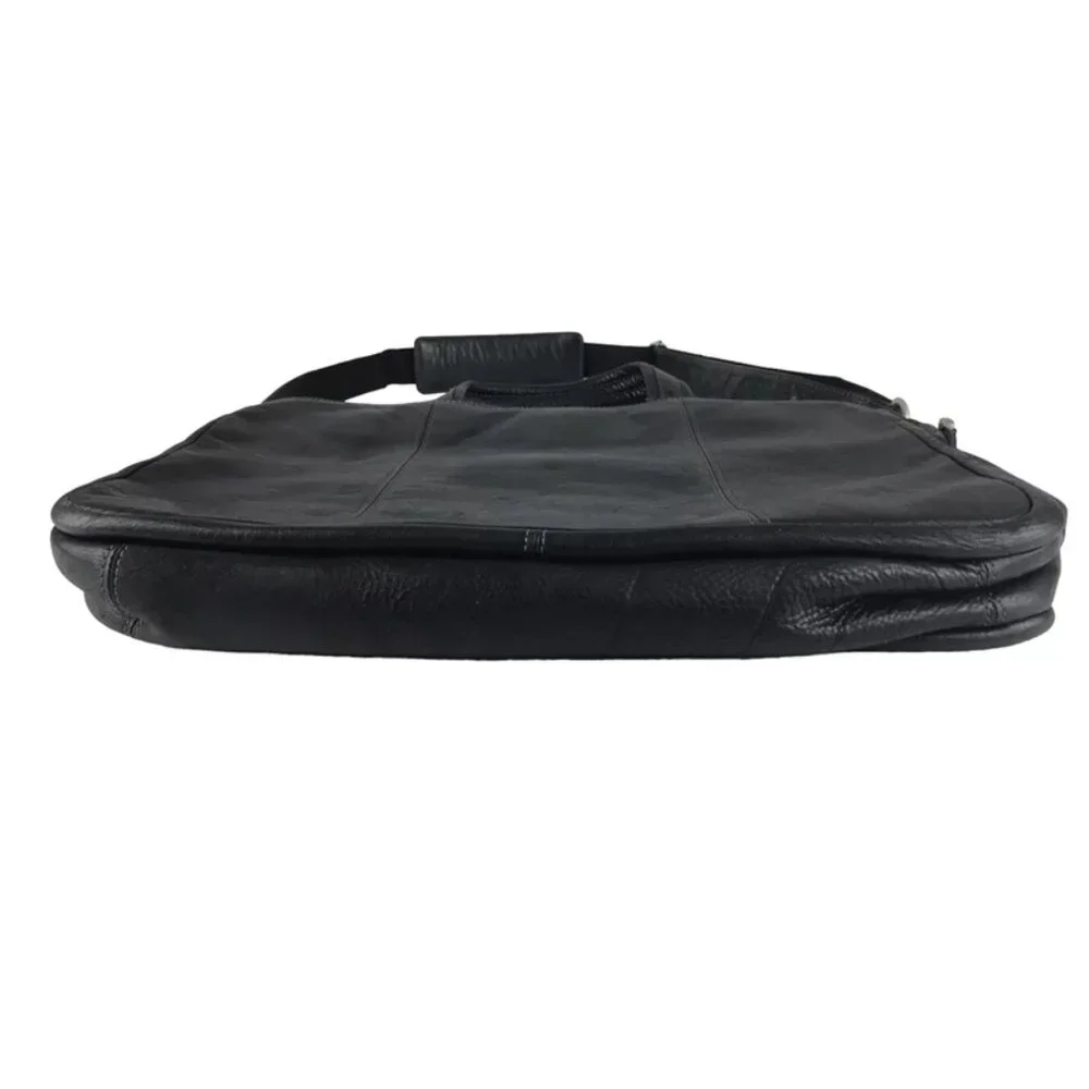 El Portal‎ Unisex Black Leather Inner Pockets Top Handle Briefcase Document Case